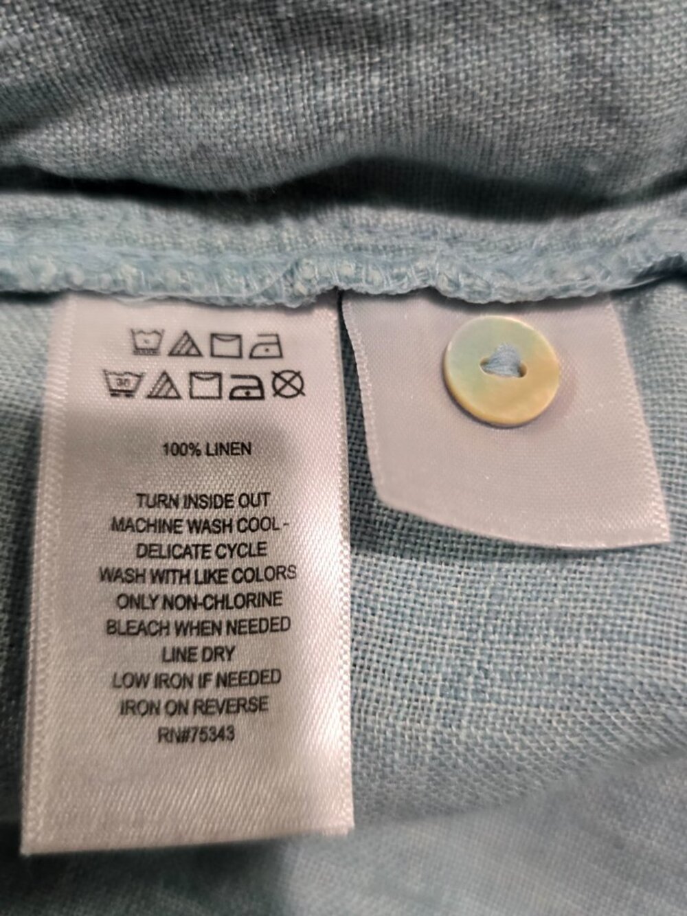 Sigrid Olsen Women's 100% Linen Shirt Button Down Roll Tab Sleeve Aqua Blue Sz L - Picture 8 of 8
